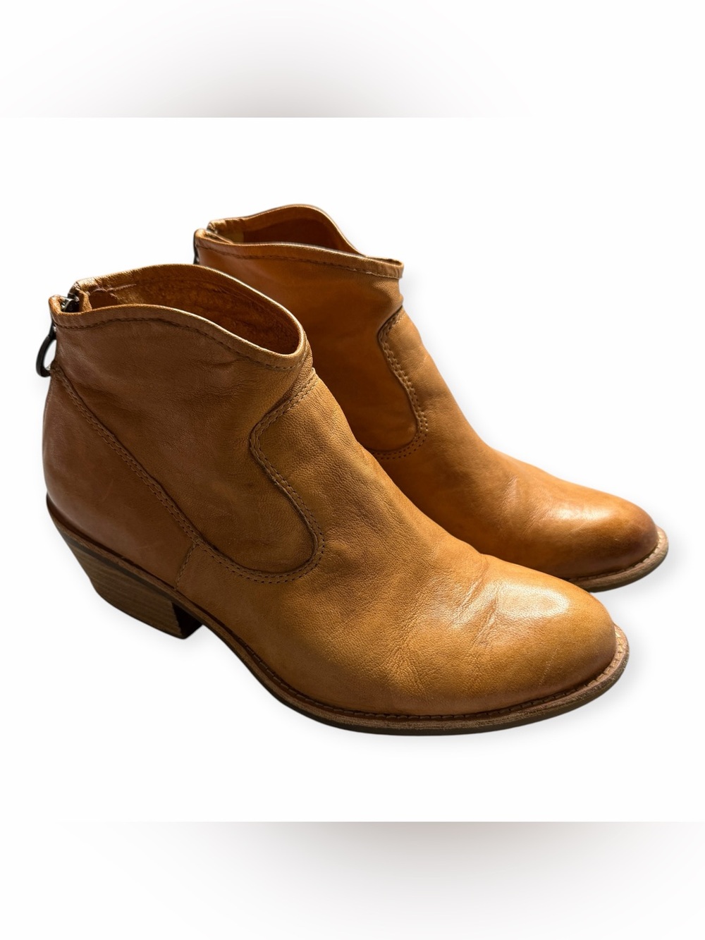 Sofft Ankle Boots Womens Brown Leather Western Back Zip Booties Size 8.5M
